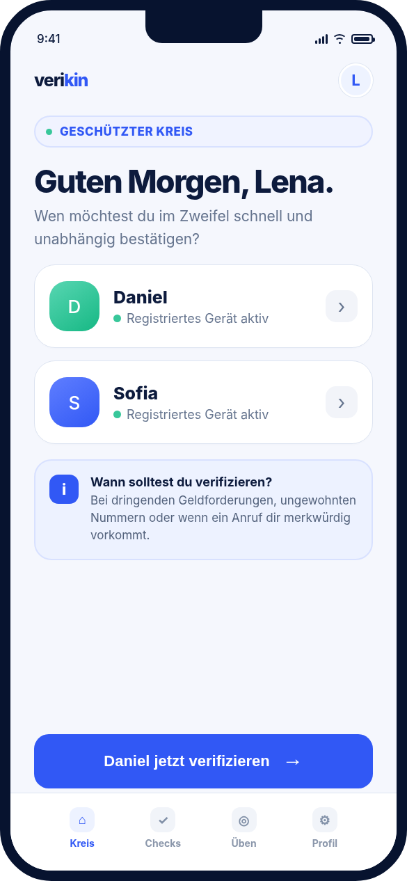 Verikin App: Vertrauenskreis