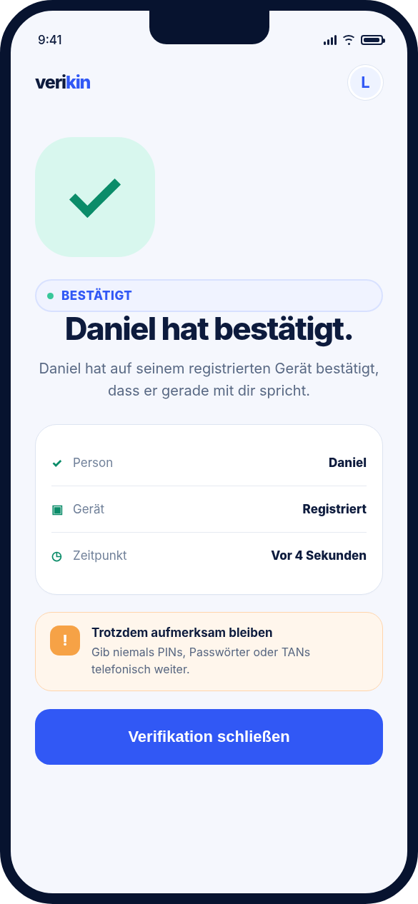 Verikin App: Daniel hat bestätigt