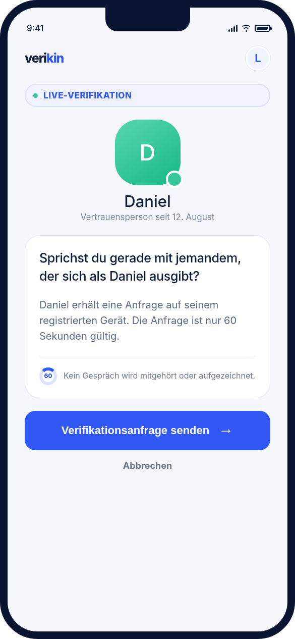 Verikin App: Verifikationsanfrage senden
